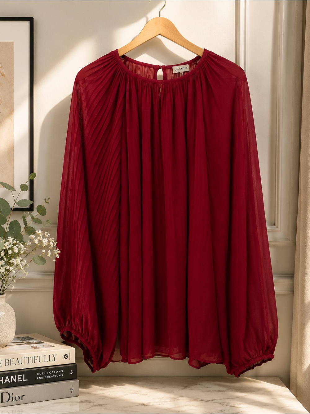 Wine Red Pleated Chiffon Blouse by A New Day